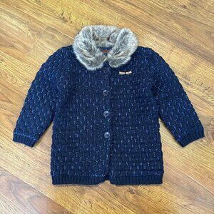 Catimini wool sweater cardigan with fur collar